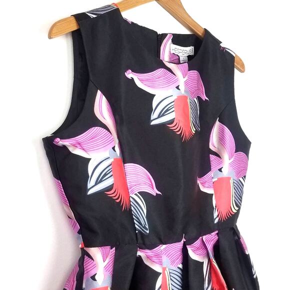 Floral Pink Black Fit and Flare Dress Sleeveless Orchid Large New! Hesperus - Picture 3 of 4